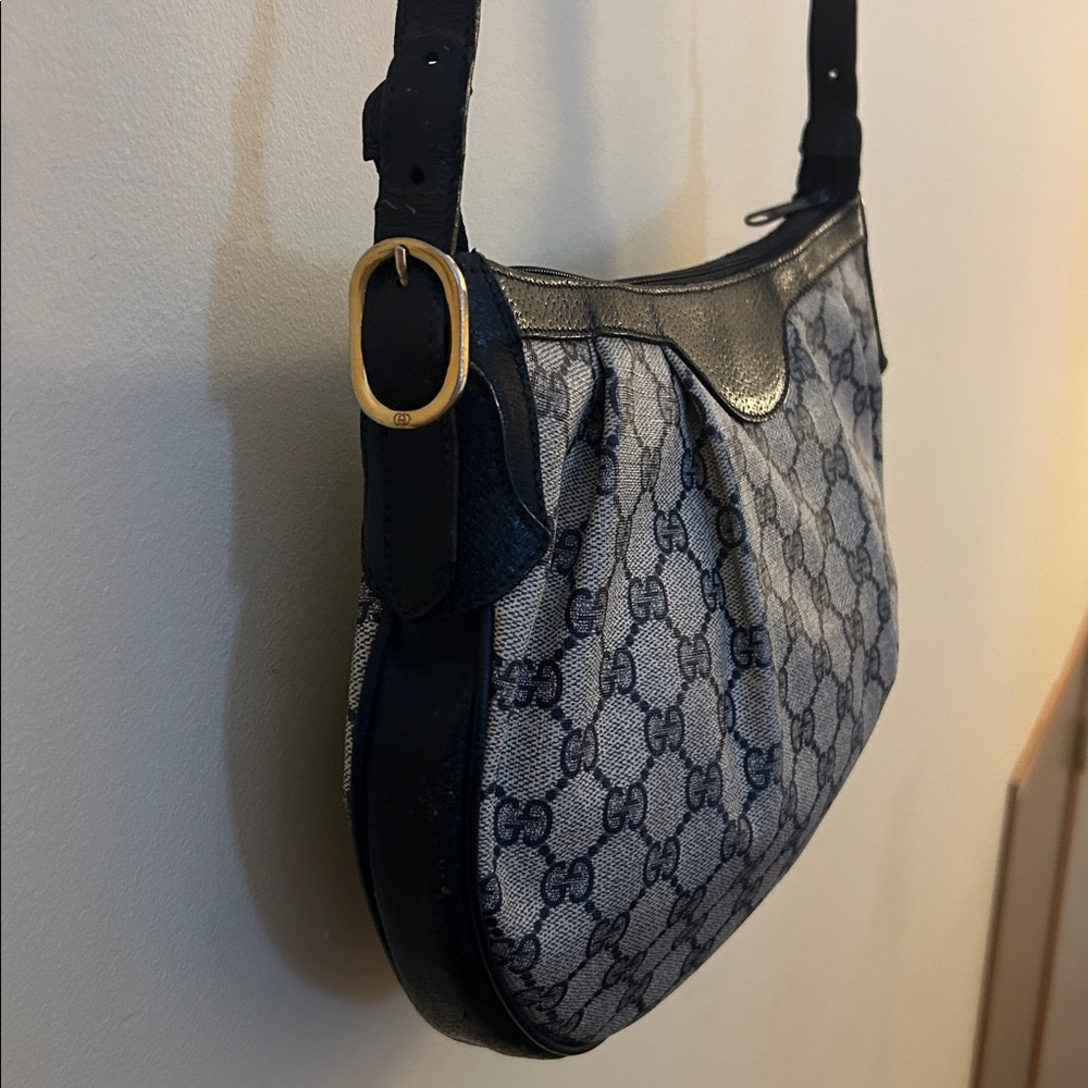 Gucci GG Monogram Supreme Purse Crossbody Bag Vintage Navy Italian Leather - Picture 13 of 17